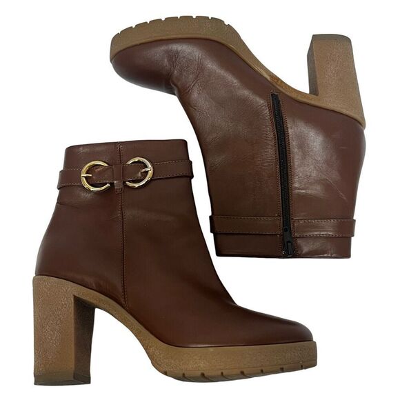 Amalfi By Rangoni Cognac Brown Longobarda Heeled Ankle Boots 8.5 Mod - Picture 1 of 12